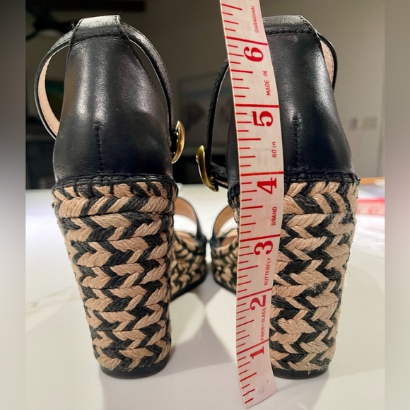 🥳🥳 COACH Kit Espadrilles, Black leather Wedge Peep Toe Platform Sandal Size 6 - Picture 4 of 12